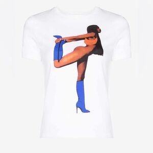 Chic White Tee with Blue Graphic